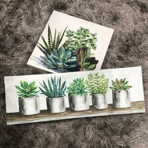 Succulent Potted Plants Wall Art - Green